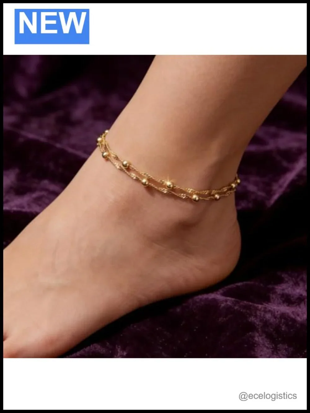 18K Yellow Gold Bracelet Double-Layer Twisted Cuban Link Layered Adjustable